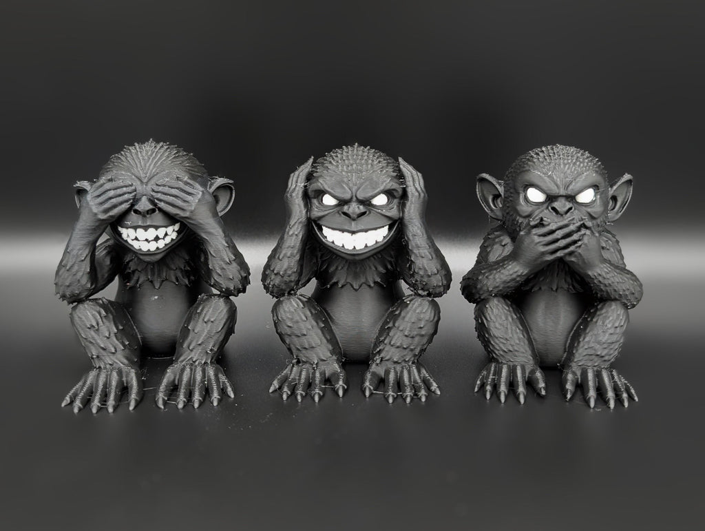 Three Wise Gremlins Figurines | Gothic Creature Decor | See No Evil Hear No Evil Speak No Evil | Dark Fantasy Shelf Decor