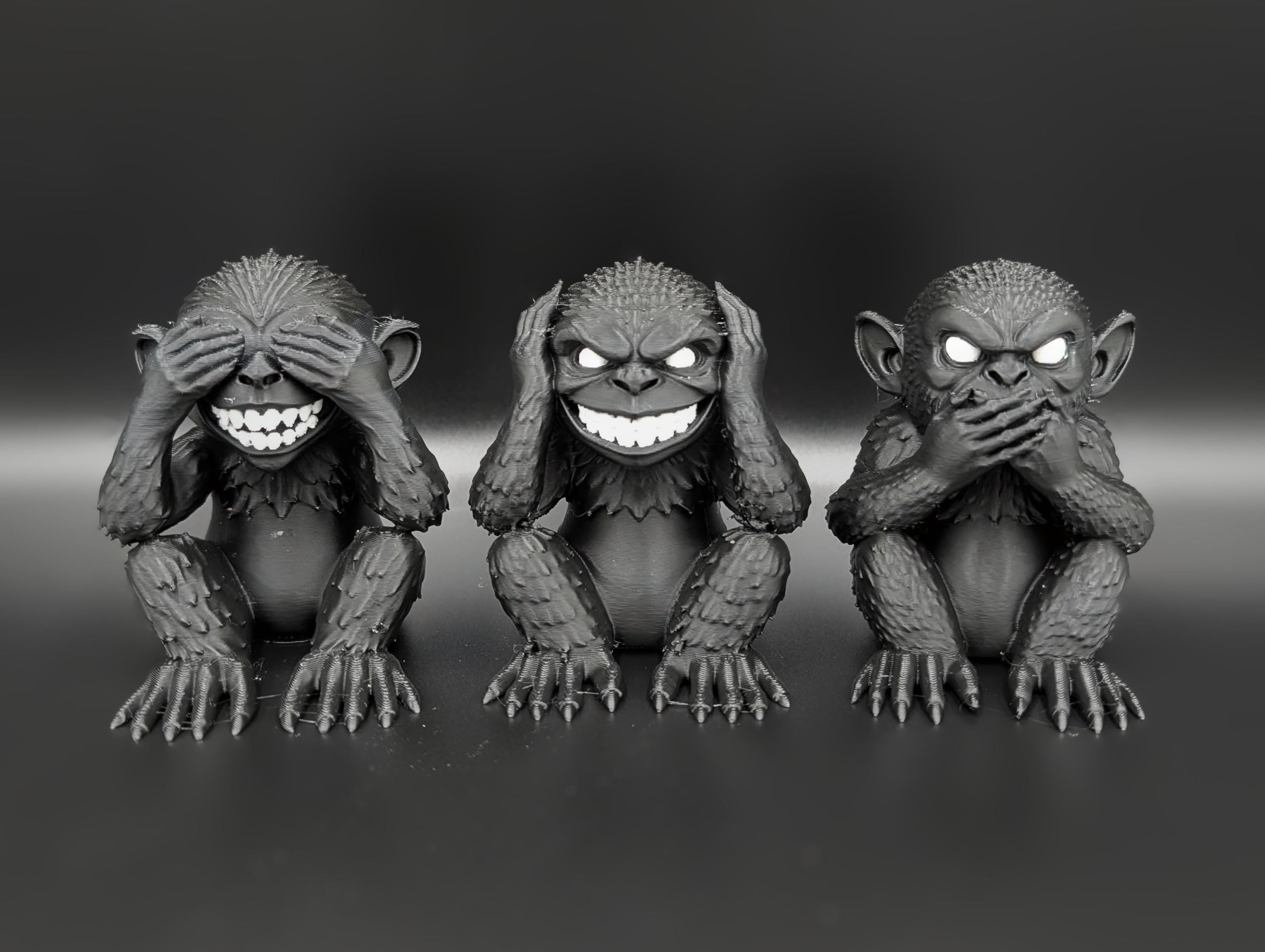 Three Wise Gremlins Figurines | Gothic Creature Decor | See No Evil Hear No Evil Speak No Evil | Dark Fantasy Shelf Decor